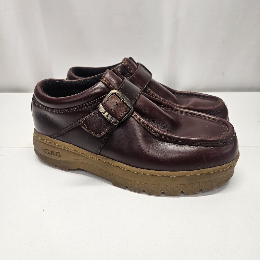 Vtg SAO Chukka Buckle Boots Mens 8.5M Mahogany Leather Shoes Grunge Y2K Lug Boot